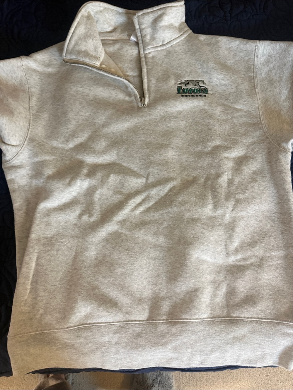 Loola Cream Quarter-Zip Sweatshirt with Green Logo - Loyola Greyhounds
